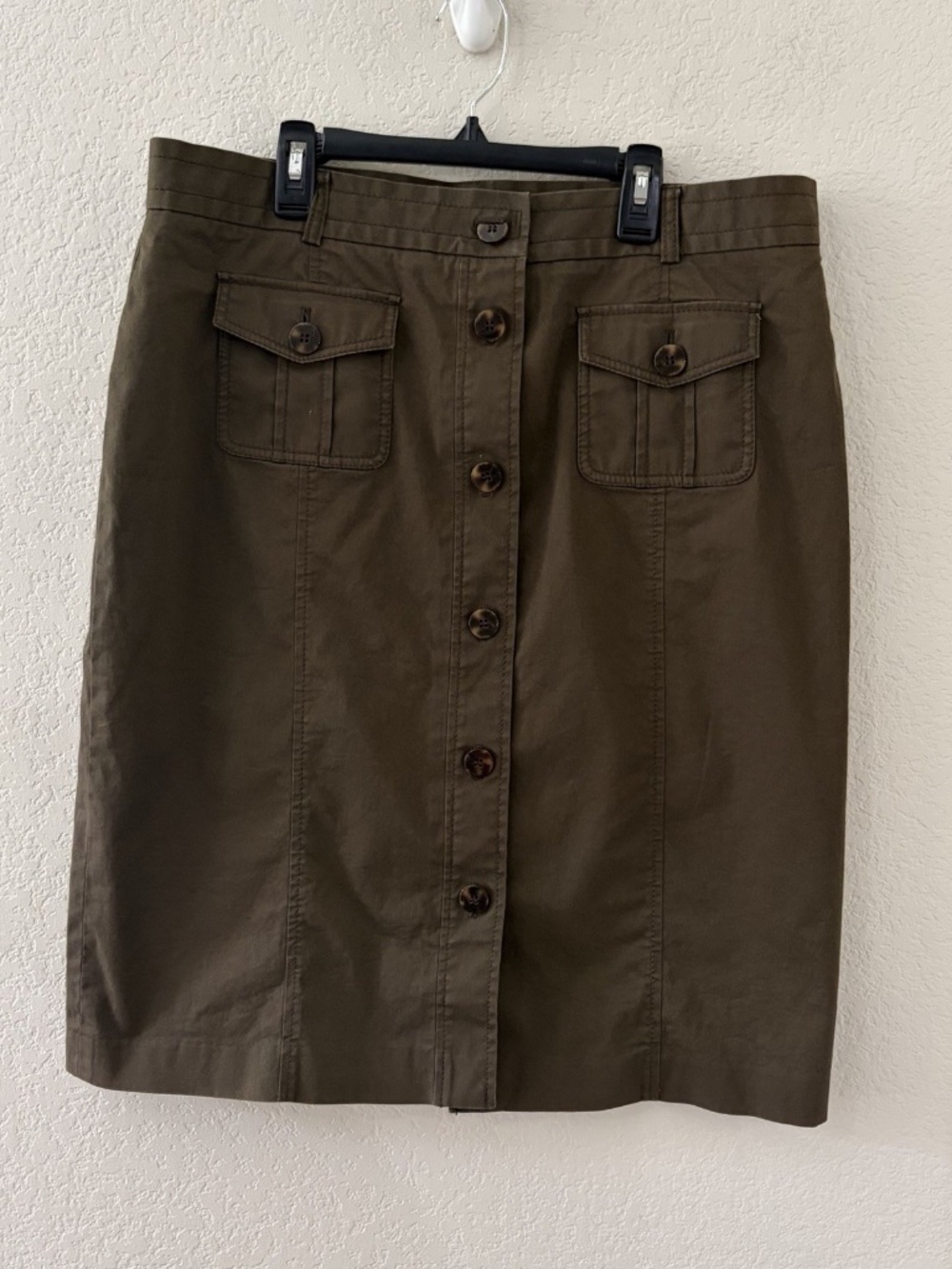 Talbots Size 16 Straight Pencil Skirt Lined Dark Khaki Green Pockets